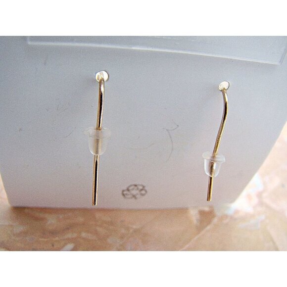 NEW Sterling Silver Genuine Pearl and Green Stone Dangle Earrings Gold Hook NWT - Picture 5 of 11